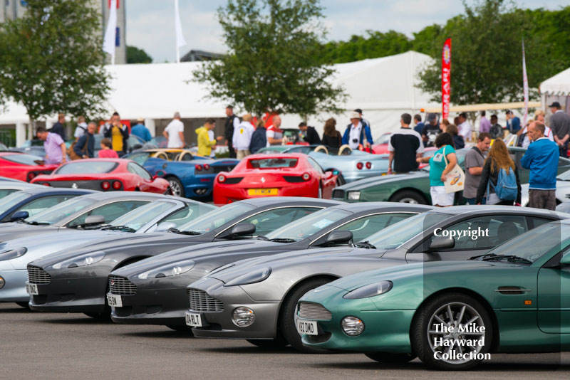 Aston Martin Owner's Club cars on display at the 2016 Silverstone Classic.
