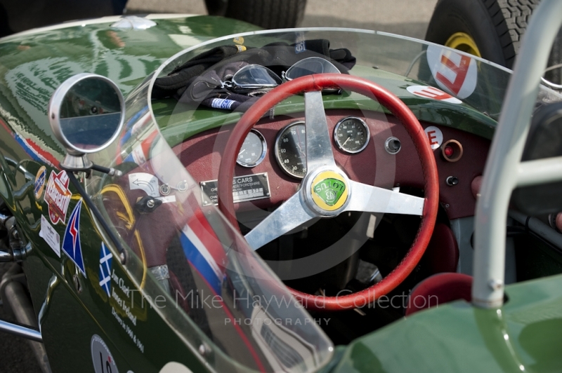 Cockpit of the 1960 Lotus 18 F1 car of John Chisholm before the HGPCA pre-66 Grand prix cars event, Silverstone Classic 2010