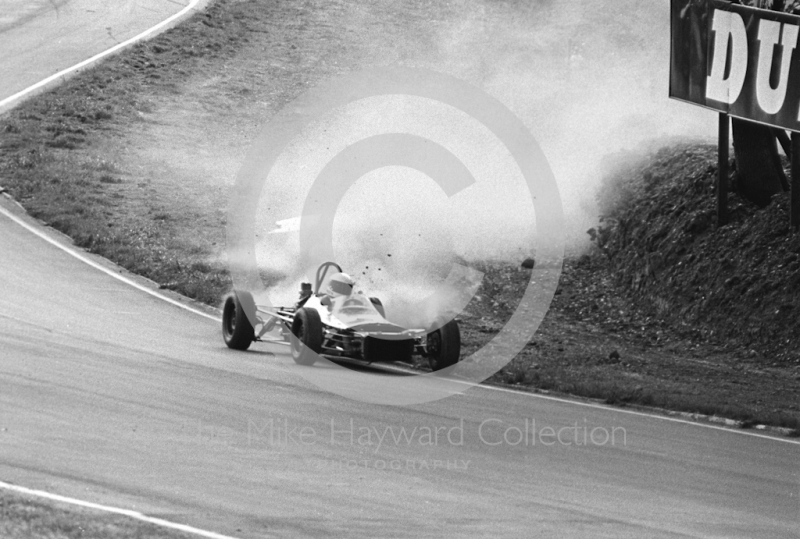 Tony Hansen, Brabham BT21B, spins at the Esses, Formula Ford, Mallory Park, May, 1971
