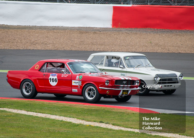 Rob Fenn, Ford Mustang, Andy Wolfe, Lotus Cortina, Big Engined Touring Cars Race, 2016 Silverstone Classic.
