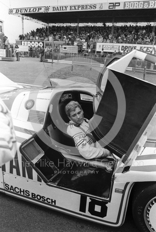 Oscar Larrauri, Massimo Sigala, Obermaier Racing Porsche 956 on the grid, 1984 World Sports Car Championship, Silverstone
