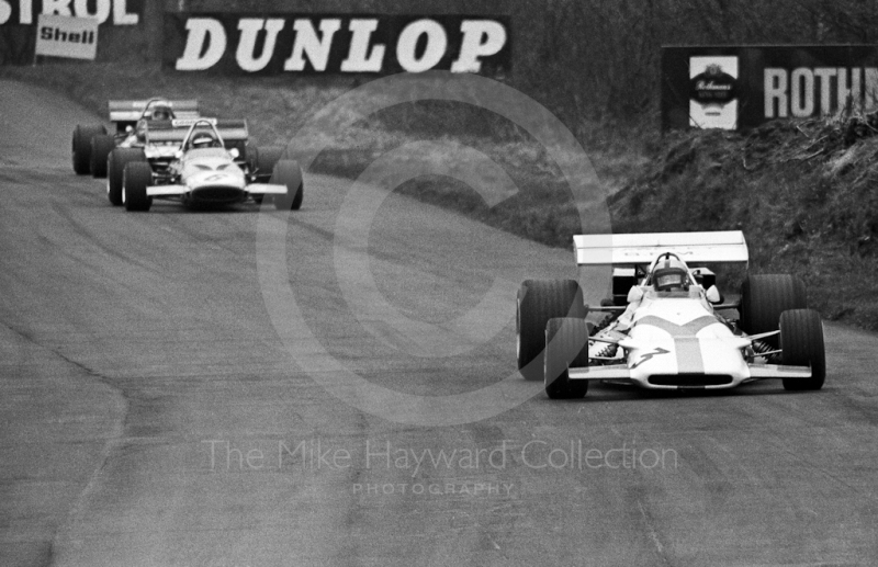 Pedro Rodriguez, Yardley BRM P160, Peter Gethin, McLaren M14A and Jackie Stewart, Tyrrell 001, Oulton Park Rothmans International Trophy, 1971.
