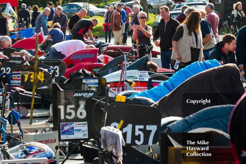 Busy scene in the paddock, Loton Park hill climb, 25th September 2016.
