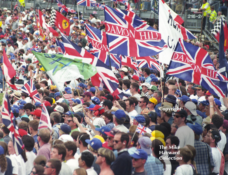 Enthusiastic spectators at Copse Corner, Silverstone, British Grand Prix 1996.
