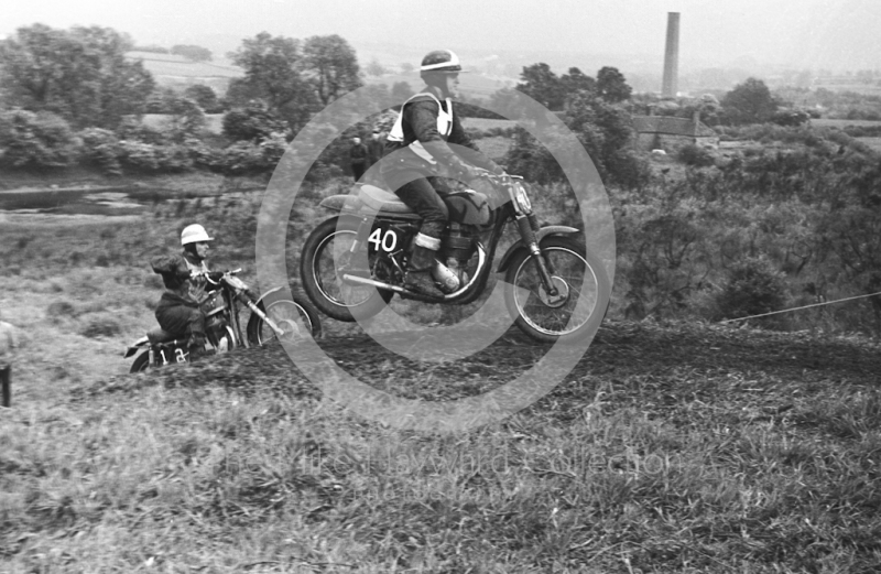 Solo action, motorcycle scramble at Spout Farm, Malinslee, Telford, Shropshire between 1962-1965