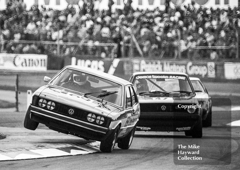 Peter Buxtorf, VW Scirocco GTi, ahead of Alan Minshaw, VW Golf GTi, British Touring Car Championship round, 1981 British Grand Prix, Silverstone.