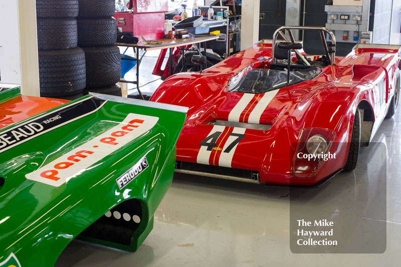 Nick Pink's Lola T210 in the pits at the 2016 Silverstone Classic.
