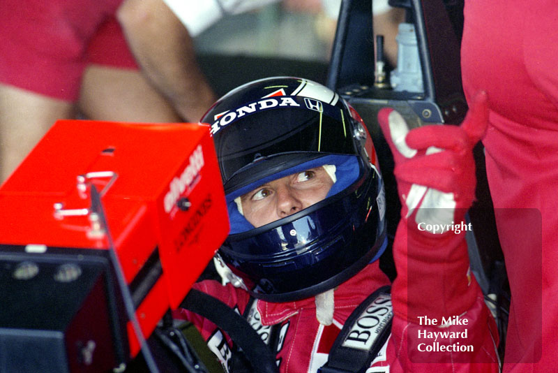 Gerhard Berger, McLaren MP4, in the pits at the 1990 British Grand Prix, Silvverstone.
