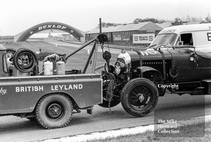 The 1928 Bentley of S Judd heads back to the paddock after an excursion at the chicane, VSCC Donington May 1979
