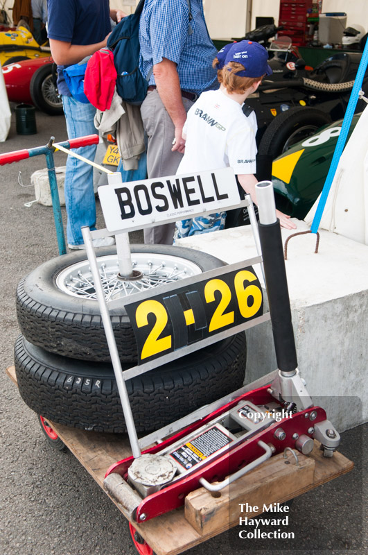 Pits trolley of Alexander Boswell in the paddock at Silverstone Classic 2010
