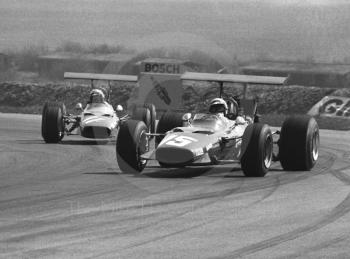 Clay Regazzoni, Ferrari Dino 166, and Derek Bell, Ferrari Dino 166, Thruxton, Easter Monday 1969.
