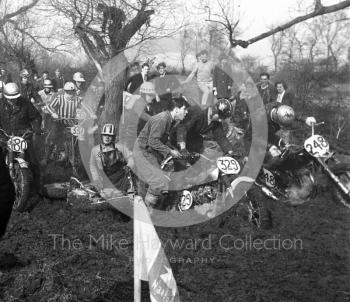 Riders stuck in mud, motorcycle scramble at Spout Farm, Malinslee, Telford, Shropshire between 1962-1965