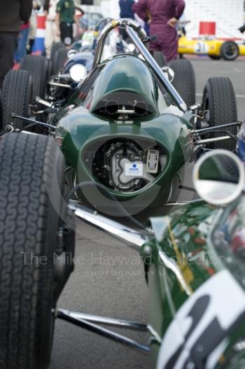 Lotus F1 cars before the HGPCA pre-66 Grand prix cars event, Silverstone Classic 2010