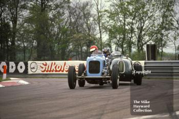 Guy Smith, Frazer Nash Morris Special, followed by an Alvis Special, VSCC meeting, Donington Park, May 1980.
