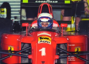 Alain Prost, Ferrari 641, in the pits at Silverstone, British Grand Prix 1990.
