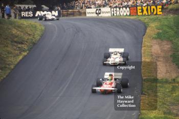 Henri Pescarolo, March 711, leads Jack Oliver and Howden Ganley in Yardley BRM P153's at the 1971 Gold Cup, Oulton Park.
