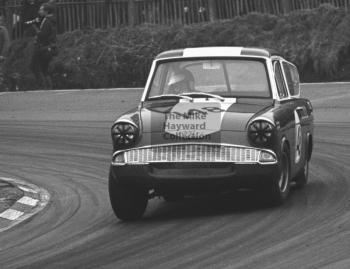 Liane Engeman, DJ Bond Ford Escort, Brands Hatch, Race of Champions meeting 1969.
