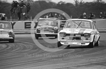 Vince Woodman, Team Broadspeed Ford Escort, and Chris Parsons, Mini Cooper S, Silverstone International Trophy meeting 1972.
