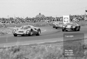 Ben Pon, Porsche 906, leads Paul Hawkins, Ford GT40 and Tony Dean, Porsche 906, at a round of the Autosport Trophy, Snetterton, 24 March 1967.
