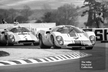 Brian Redman, Sid Taylor Lola T70, and Jo Bonnier, Lola T70, Wills Embassy Trophy Race, Thruxton, Easter Monday 1969.

