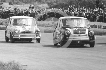 John Rhodes, Cooper Car Company Mini Cooper S, and Tony Lanfranchi, Alexander Engineering Mini Cooper S (EKX 210B), Silverstone International Trophy meeting 1966.
