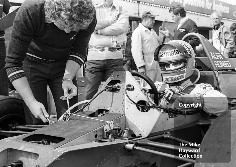 Niki Lauda in the pits with his Parmalat Brabham Alfa BT48, Silverstone, British Grand Prix 1979.