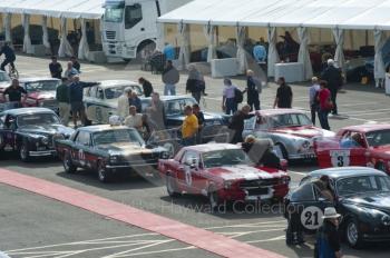 HSCC Big Engine Touring cars line up for practice, Silverstone Classic, 2010