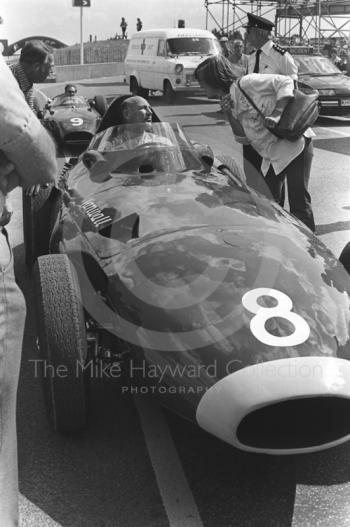 Stirling Moss on the grid in a Vanwall at the European Formula 2 Championship meeting, Donington Park, 1981.