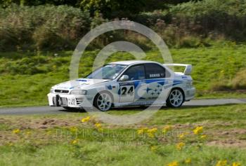 Nigel Burke, Subaru Impreza, Hagley and District Light Car Club meeting, Loton Park Hill Climb, September 2013.