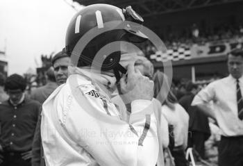 Graham Hill, Lotus Cosworth V8 49B R5, on the grid at Brands Hatch, 1968 British Grand Prix.
