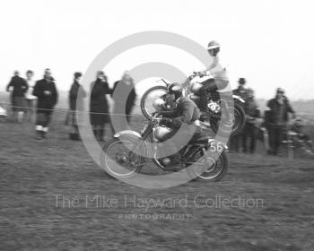 Solo action, motorcycle scramble at Spout Farm, Malinslee, Telford, Shropshire between 1962-1965