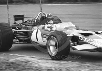 Graham Hill, Gold Leaf Team Lotus 49B, Brands Hatch, 1969 Race of Champions.
