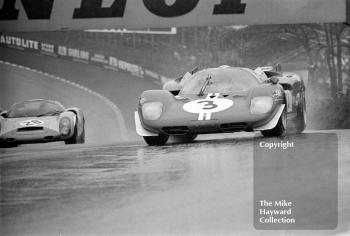 Herbert Muller, Mike Parkes, Ferrari 512S John L'Amie, Tommy Reid, Porsche 910, 1970 BOAC 1000k, Brands Hatch.
