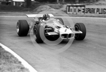 Graham Hill, Roy Winkelmann Lotus 59B, Oulton Park Gold Cup meeting, 1969.
