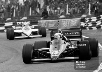 Ayrton Senna, JPS Lotus 97T/4, at Paddock Bend, 1985 European Grand Prix, Brands Hatch
