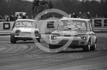Ivor Goodwin, John Godfrey Sunbeam Imp, Mike Drinkwater, Mini Cooper S, Silverstone International Trophy meeting 1972.
