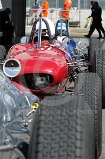 Queueing in the paddock ahead of the Colin Chapman Trophy Race for Historic Formula Juniors, Silverstone Classic 2009.