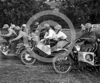 Sidecar start, with Dave Treleaven and Ken Canfield on the right, Kinver, Staffordshire, 1964.