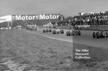 Formula 3 cars on the main straight, Silverstone International Trophy, 1966.
