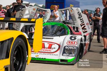 Mark Sumpter, Porsche 962, in the paddock during the 2016 Silverstone Classic.
