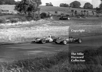 Denny Hulme, Brabham BT10, Jim Clark, Lotus 32, Oulton Park Gold Cup meeting, 1964.
