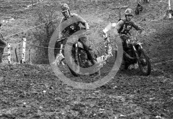 Two riders on the hill, Hatherton Hall Farm motocross, Nantwich, 1967