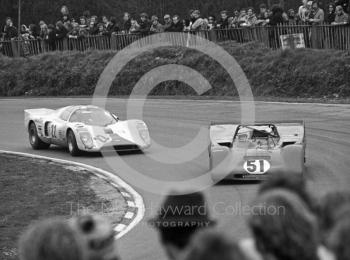 Clay Regazzoni, Ferrari 312P, and Ken Walker/John Bridges, Red Rose Racing Chevron B16, Brands Hatch, BOAC 1000k 1971.
