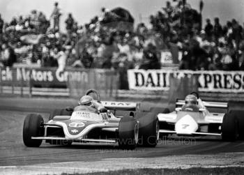 Patrick Tambay, Ligier JS17, leads John Watson, Marlboro McLaren MP4, at Copse Corner, Silverstone, British Grand Prix 1981.
