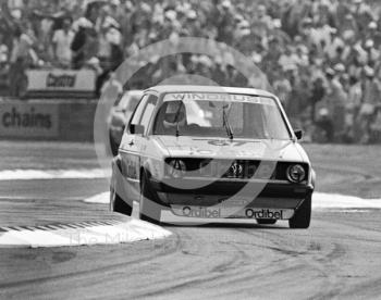 Alan Greenhalgh, Ordibell UK VW Golf GTi, Trimoco British Saloon Car Championship race, British Grand Prix, Silverstone, 1983.
