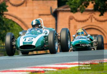 Rudi Friedrichs, Cooper T53, followed by Dan Collins, Lotus 21, HGPCA Race For Pre 1966 Grand Prix Cars, 2016 Gold Cup, Oulton Park.
