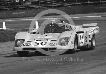 Willie Green, JCB Ferrari 512M, Silverstone, Super Sports 200 1972.
