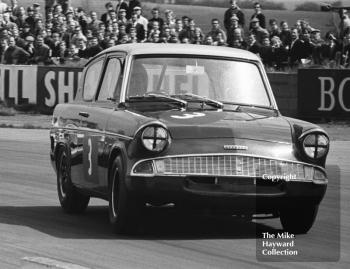 John Fitzpatrick, Team Broadspeed Ford Anglia, Silverstone International Trophy meeting 1966.
