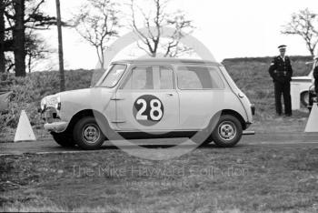 Ken Heywood, Austin Mini, sixth National Loton Park Speed Hill Climb, April 1965.