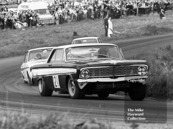 Roy Pierpoint, Ford Falcon, leads the Lotus Cortinas of Jacky Ickx, and Graham Hill, on the way to 4th place in class, Oulton Park Gold Cup meeting, 1967.
